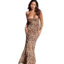 Damelang kjole med leopardprint, bodycon, sexet stropløs kjole, elegant dyremønster, fest- og aftenmode 1