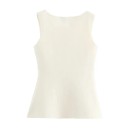 Damelegant beige vest med O-udskæring Knaplukning Enkeltfarvet stilfuld vest i let polyester til daglig brug 6