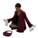 Damelegant sako med striber, lommer og knaplukning Stilfuldt ensfarvet sako lavet af polyester og bomuld til arbejde, møder og fritid 3