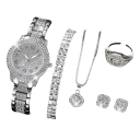 Damen-Armbanduhr und Schmuckset aus Metalllegierung mit Kristallen, Halskette, Ohrringen, Ring und Armband, elegantes Accessoire, Geschenk 1