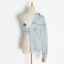 Damen asymmetrische Jeansjacke mit einem Ärmel und kurzem Top mit Trägern Gewaschene hellblaue Farbe Metallknöpfe Baumwolle und Polyester 3