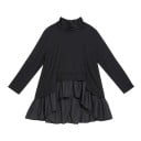 Damen asymmetrischer Pullover mit Volantunterteil Unregelmäßiger Saum Weit ausgestellter Schnitt Stehkragen Lange Ärmel Schwarz Baumwolle 1