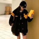 Damen Baseballjacke im College-Stil Große Applikation mit Buchstaben und Zahl Streifen an den Ärmeln Gestreifte Rippbündchen Lockere 4