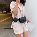 Damen Bauchtasche aus Kunstleder mit Gürtel und zwei Taschen Rundes Etui mit Reißverschluss Halbmöndförmige Tasche mit Deckel Tragen am Bauch 5