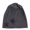 Damen Baumwollmütze im Beanie-Stil, verziert mit zwei glitzernden Sternen am Rand. Lockere, fließende Passform. Kopfumfang 54 bis 59 cm 1