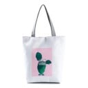 Damen Baumwolltasche über der Schulter 27 x 38 x 11 cm Weiße Einkaufstasche mit grauen Tragegriffen Bunter Druck mit Pflanzen oder einem Fahrrad 7