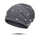 Damen Beanie Mütze mit Perlenimitaten und glitzernden Steinen Lockere Passform mit weichem Raffung Feiner Polyesterstrick 6