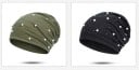 Damen Beanie Mütze mit Perlenimitaten und glitzernden Steinen Lockere Passform mit weichem Raffung Feiner Polyesterstrick 13