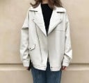 Damen Bikerjacke aus Kunstleder Lockere Passform mit gesenkten Schultern Asymmetrischer Metallreißverschluss Breiter Kragen mit Druckknöpfen 4