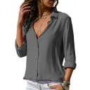 Damen Bluse mit langen Ärmeln Lockere Passform Knopfverschluss V-Ausschnitt Lässig elegantes Shirt für Alltag und Beruf 4