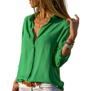 Damen Bluse mit langen Ärmeln Lockere Passform Knopfverschluss V-Ausschnitt Lässig elegantes Shirt für Alltag und Beruf 6