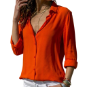 Damen Bluse mit langen Ärmeln Lockere Passform Knopfverschluss V-Ausschnitt Lässig elegantes Shirt für Alltag und Beruf 8