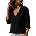 Damen Bluse mit langen Ärmeln Lockere Passform Knopfverschluss V-Ausschnitt Lässig elegantes Shirt für Alltag und Beruf 1