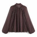 Damen Bluse mit Punkten und langen Ballonärmeln, Bindeband am Hals, gerafftem Rücken und transparenter Stoffstruktur 5