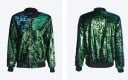 Damen Bomberjacke mit glänzenden Pailletten über die gesamte Fläche Schwarzer gerippter Kragen und Säume Reißverschluss Innenfutter 6
