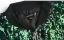 Damen Bomberjacke mit glänzenden Pailletten über die gesamte Fläche Schwarzer gerippter Kragen und Säume Reißverschluss Innenfutter 9