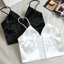 Damen Bralette-BH mit V-Ausschnitt und dünnen Trägern Glänzende Oberfläche Breiter Unterbrustsaum Hakenverschluss Spandex Einheitsgröße 4