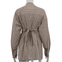 Damen braune gestreifte Bluse mit Kragen und langen Ärmeln Stylische Bluse mit Schleife im Rücken in der Taille Polyester-Baumwoll-Mischung 8