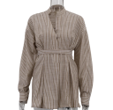 Damen braune gestreifte Bluse mit Kragen und langen Ärmeln Stylische Bluse mit Schleife im Rücken in der Taille Polyester-Baumwoll-Mischung 9