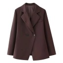 Damen braunes Sakko mit Revers und Taschen Elegantes einfarbiges Sakko mit Knöpfen aus Polyester Stylischer Blazer für die Herbst- und Wintersaison 1