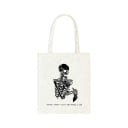 Damen Canvas Tasche mit Skelettdruck 35 x 40 cm Einkaufstasche mit zwei langen Griffen Kontrastierende Illustration mit dem Schriftzug 9