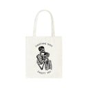 Damen Canvas Tasche mit Skelettdruck 35 x 40 cm Einkaufstasche mit zwei langen Griffen Kontrastierende Illustration mit dem Schriftzug 15