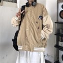 Damen Cord Baseballjacke mit lockerer Passform Kontrastierende Ärmel und gestreifte Bündchen Applikationen mit Bären Baumwolle Universelle 5