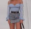 Damen Crop Top mit freiliegenden Schultern blau 2