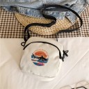 Damen Crossbody Tasche aus Leinen und Baumwolle mit Haifischdruck Reißverschluss Riemen mit Karabinerhaken Größe 15 x 16 cm Für Handy 1