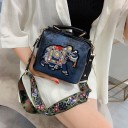 Damen Crossbody Tasche im Kofferformat mit dekorativer Elefantenapplikation Oberer Griff Breiter Gurt mit Schmetterlingsmuster PU-Leder 18 4