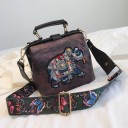 Damen Crossbody Tasche im Kofferformat mit dekorativer Elefantenapplikation Oberer Griff Breiter Gurt mit Schmetterlingsmuster PU-Leder 18 6