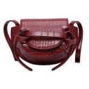Damen Crossbody-Tasche in Halbmondform mit Krokodilprägung Klappe und schmalem Schulterriemen aus PU-Leder und Polyester 20,5 x 14 x 10,5 5