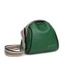 Damen Crossbody Tasche in runder Form Breiter gestreifter Riemen Reißverschluss Leder und Polyester Maße 23 x 19 x 11 cm 3