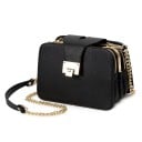 Damen Crossbody Tasche mit Kettenriemen Drei Fächer mit Reißverschlüssen und Metallrahmen Drehverschluss PU-Leder Schwarz 22 x 6 x 13 cm 1