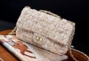 Damen Crossbody Tasche mit Klappe und Kettenriemen Strukturierter Stoff mit Tweed-Optik Metallverschluss Wolle und PU-Leder 5