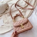 Damen Crossbody Tasche mit Klappe und Schlossverschluss Gestepptes Muster Geraffter Griff und langer Riemen PU Leder 20 x 14 x 8 cm 3
