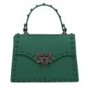 Damen Crossbody Tasche mit oberem Griff und dekorativen Nieten Metallverschluss an der Klappe Mattes Kunstleder Fester rechteckiger Form 1