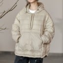 Damen Daunenjacke zum Überziehen mit Kapuze und Reißverschluss bis zum Hals Lockere Oversize-Passform Kängurutasche Verstellbarer Saum 3