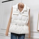 Damen Daunenweste ohne Ärmel mit Kragen Vorderer Reißverschluss Zwei Brusttaschen mit Klappe Verstellbarer Kordelzug in der Taille 1