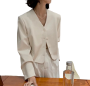 Damen-Einfarbiges Sakko mit Taschen und V-Ausschnitt Elegantes universelles Sakko mit Knöpfen aus Polyester-Mikrofaser und Acetat in verschiedenen Farben 12