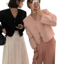 Damen-Einfarbiges Sakko mit Taschen und V-Ausschnitt Elegantes universelles Sakko mit Knöpfen aus Polyester-Mikrofaser und Acetat in verschiedenen Farben 3