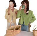 Damen-Einfarbiges Sakko mit Taschen und V-Ausschnitt Elegantes universelles Sakko mit Knöpfen aus Polyester-Mikrofaser und Acetat in verschiedenen Farben 7
