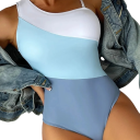 Damen Einteiler Badeanzug Mit Streifen Asymmetrisches Träger Polyester Spandex Elastische moderne Bademode für den Strand 3