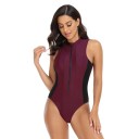 Damen Einteiler Badeanzug O-Ausschnitt Reißverschluss im Ausschnitt Breite Träger Nylon Spandex Polyester Einfarbige Elastische Bademode 2