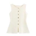 Damen elegante beige Weste mit O-Ausschnitt Knopfverschluss Einfarbige stilvolle Weste aus leichtem Polyester für den täglichen Gebrauch 1