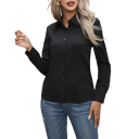 Damen elegante einfarbige Bluse mit langen Ärmeln in taillierter Passform mit formenden Abnähern, klassischem Kragen und Knopfmanschette 3