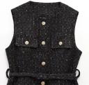 Damen elegante einfarbige Weste mit Gürtel und Taschen auf der Brust Stylische Weste mit Rundhalsausschnitt Knopfverschluss Verschiedene Farben 5