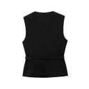 Damen elegante einfarbige Weste mit Gürtel und Taschen auf der Brust Stylische Weste mit Rundhalsausschnitt Knopfverschluss Verschiedene Farben 12