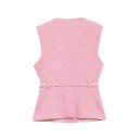 Damen elegante einfarbige Weste mit Gürtel und Taschen auf der Brust Stylische Weste mit Rundhalsausschnitt Knopfverschluss Verschiedene Farben 13