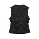 Damen elegante einfarbige Weste mit Gürtel und Taschen auf der Brust Stylische Weste mit Rundhalsausschnitt Knopfverschluss Verschiedene Farben 17